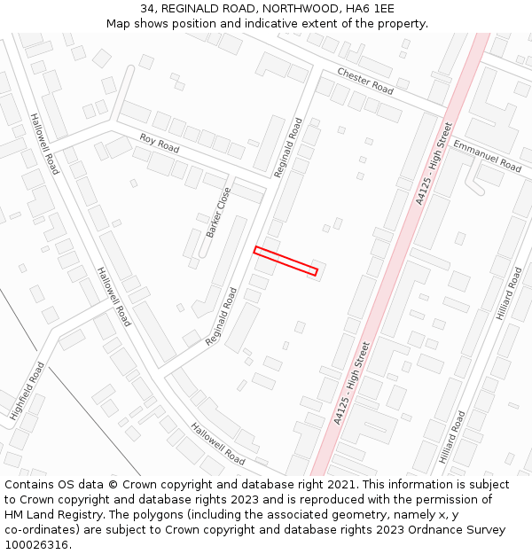 34, REGINALD ROAD, NORTHWOOD, HA6 1EE: Location map and indicative extent of plot