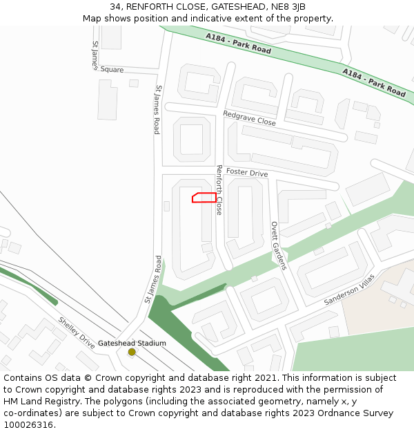 34, RENFORTH CLOSE, GATESHEAD, NE8 3JB: Location map and indicative extent of plot