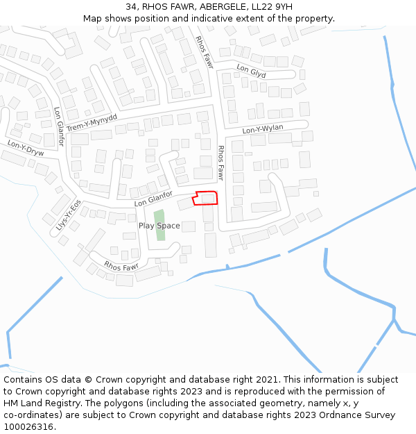 34, RHOS FAWR, ABERGELE, LL22 9YH: Location map and indicative extent of plot