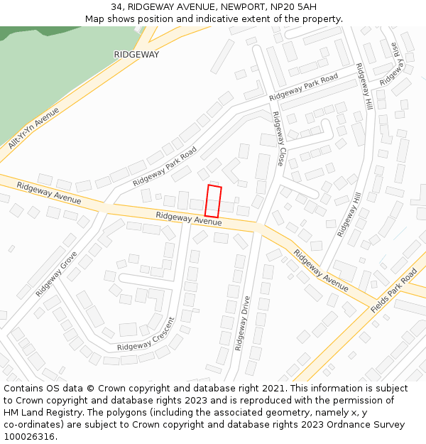 34, RIDGEWAY AVENUE, NEWPORT, NP20 5AH: Location map and indicative extent of plot