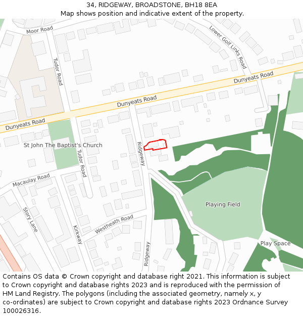 34, RIDGEWAY, BROADSTONE, BH18 8EA: Location map and indicative extent of plot