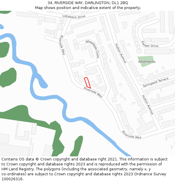 34, RIVERSIDE WAY, DARLINGTON, DL1 2BQ: Location map and indicative extent of plot