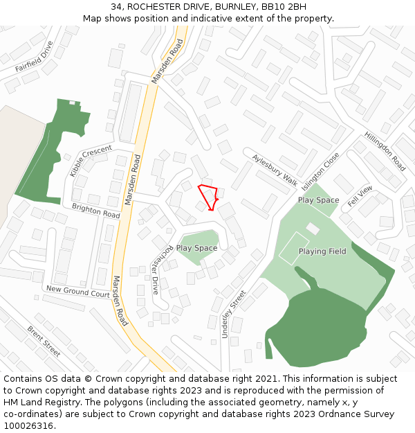 34, ROCHESTER DRIVE, BURNLEY, BB10 2BH: Location map and indicative extent of plot