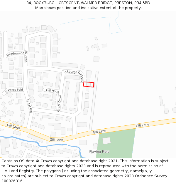34, ROCKBURGH CRESCENT, WALMER BRIDGE, PRESTON, PR4 5RD: Location map and indicative extent of plot