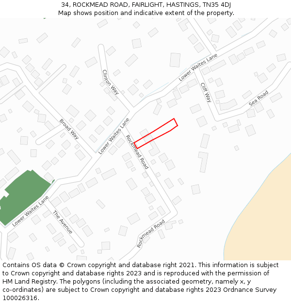 34, ROCKMEAD ROAD, FAIRLIGHT, HASTINGS, TN35 4DJ: Location map and indicative extent of plot