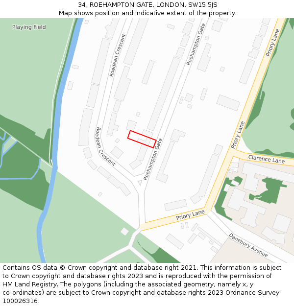 34, ROEHAMPTON GATE, LONDON, SW15 5JS: Location map and indicative extent of plot