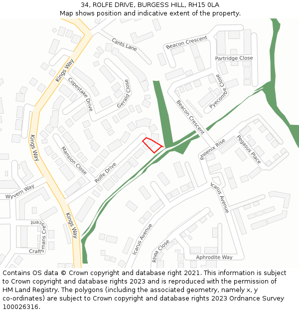 34, ROLFE DRIVE, BURGESS HILL, RH15 0LA: Location map and indicative extent of plot