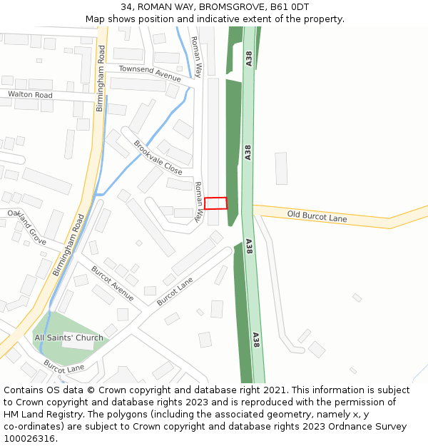 34, ROMAN WAY, BROMSGROVE, B61 0DT: Location map and indicative extent of plot