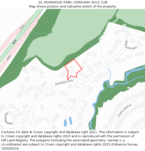 34, ROOKWOOD PARK, HORSHAM, RH12 1UB: Location map and indicative extent of plot
