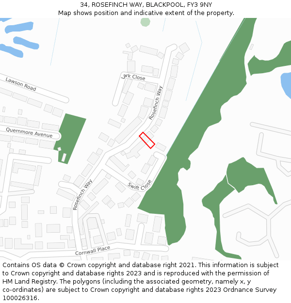 34, ROSEFINCH WAY, BLACKPOOL, FY3 9NY: Location map and indicative extent of plot