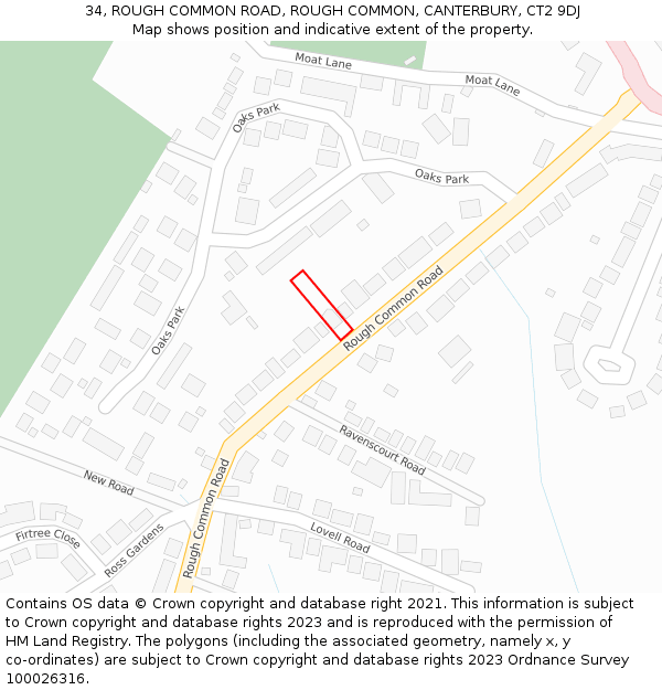 34, ROUGH COMMON ROAD, ROUGH COMMON, CANTERBURY, CT2 9DJ: Location map and indicative extent of plot