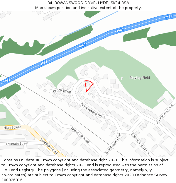 34, ROWANSWOOD DRIVE, HYDE, SK14 3SA: Location map and indicative extent of plot