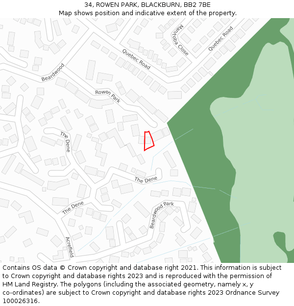34, ROWEN PARK, BLACKBURN, BB2 7BE: Location map and indicative extent of plot