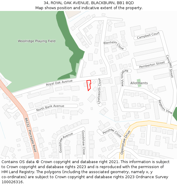 34, ROYAL OAK AVENUE, BLACKBURN, BB1 8QD: Location map and indicative extent of plot