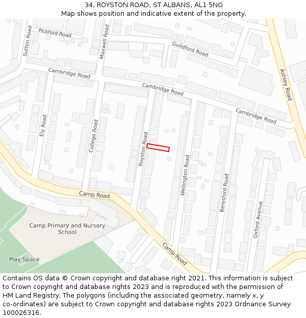 34, ROYSTON ROAD, ST ALBANS, AL1 5NG: Location map and indicative extent of plot