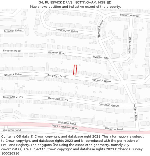 34, RUNSWICK DRIVE, NOTTINGHAM, NG8 1JD: Location map and indicative extent of plot