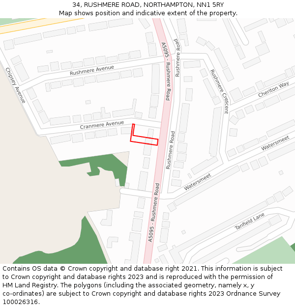 34, RUSHMERE ROAD, NORTHAMPTON, NN1 5RY: Location map and indicative extent of plot
