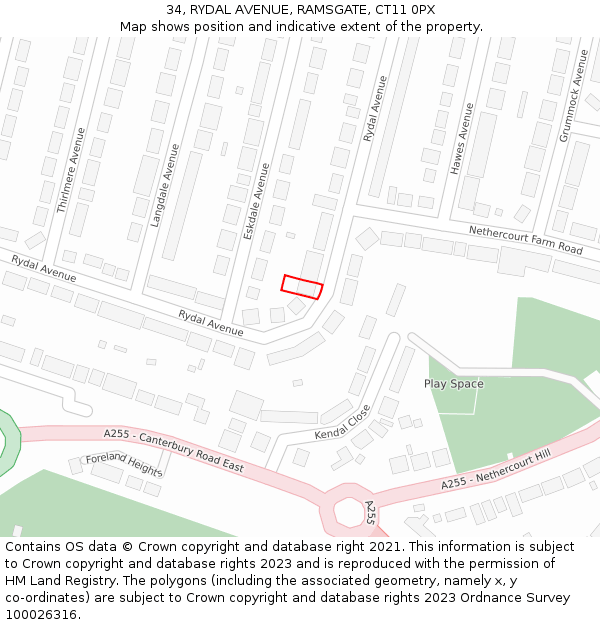 34, RYDAL AVENUE, RAMSGATE, CT11 0PX: Location map and indicative extent of plot