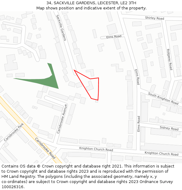 34, SACKVILLE GARDENS, LEICESTER, LE2 3TH: Location map and indicative extent of plot