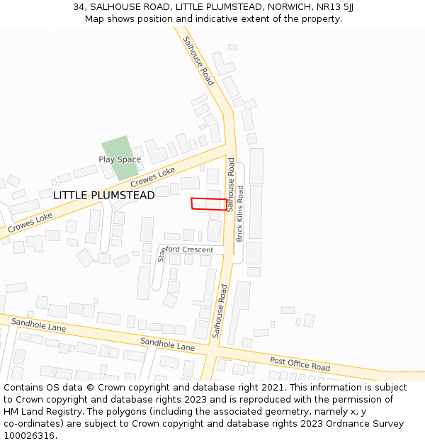 34, SALHOUSE ROAD, LITTLE PLUMSTEAD, NORWICH, NR13 5JJ: Location map and indicative extent of plot