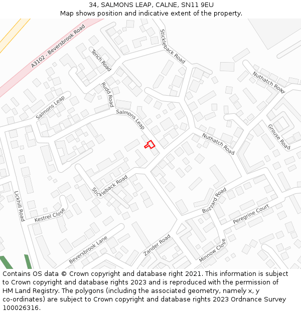 34, SALMONS LEAP, CALNE, SN11 9EU: Location map and indicative extent of plot