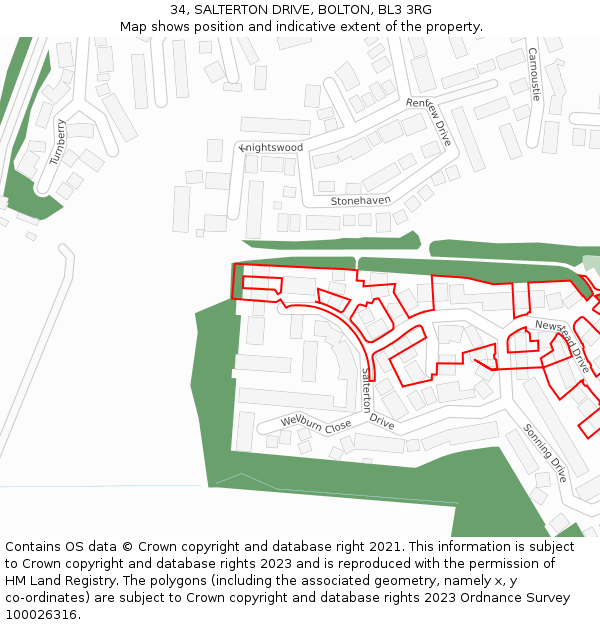 34, SALTERTON DRIVE, BOLTON, BL3 3RG: Location map and indicative extent of plot