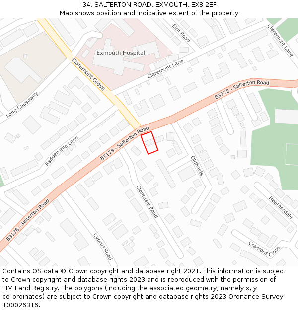 34, SALTERTON ROAD, EXMOUTH, EX8 2EF: Location map and indicative extent of plot