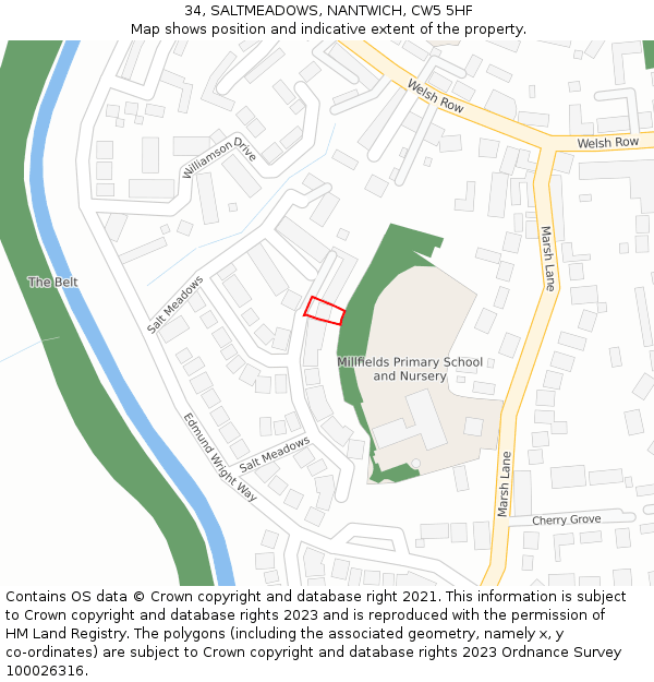 34, SALTMEADOWS, NANTWICH, CW5 5HF: Location map and indicative extent of plot