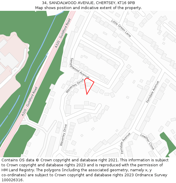 34, SANDALWOOD AVENUE, CHERTSEY, KT16 9PB: Location map and indicative extent of plot