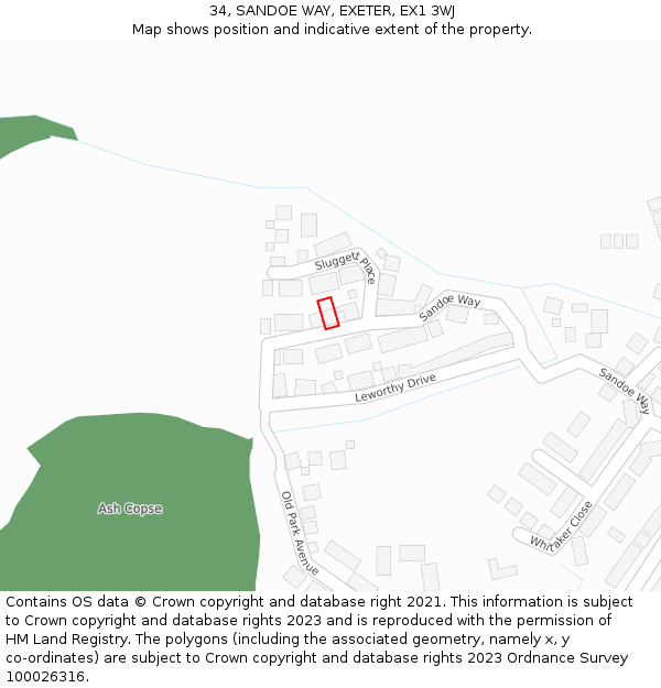 34, SANDOE WAY, EXETER, EX1 3WJ: Location map and indicative extent of plot