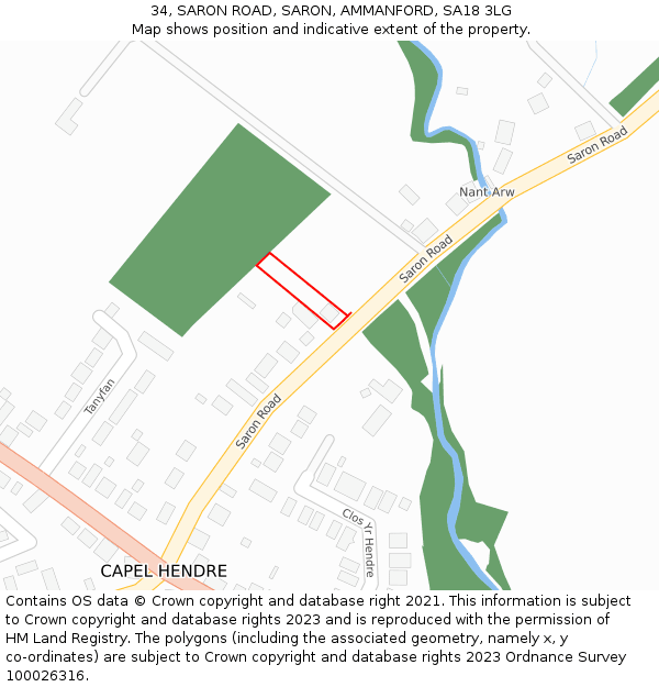 34, SARON ROAD, SARON, AMMANFORD, SA18 3LG: Location map and indicative extent of plot