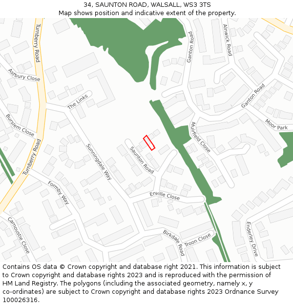 34, SAUNTON ROAD, WALSALL, WS3 3TS: Location map and indicative extent of plot