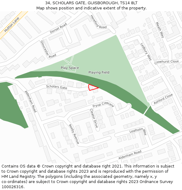 34, SCHOLARS GATE, GUISBOROUGH, TS14 8LT: Location map and indicative extent of plot