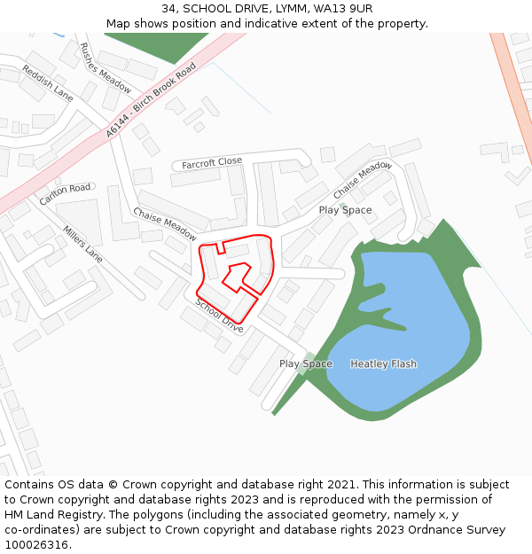 34, SCHOOL DRIVE, LYMM, WA13 9UR: Location map and indicative extent of plot