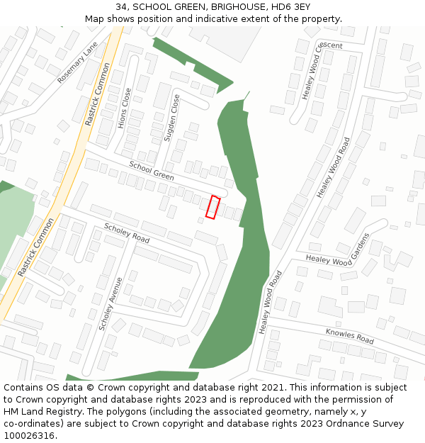 34, SCHOOL GREEN, BRIGHOUSE, HD6 3EY: Location map and indicative extent of plot