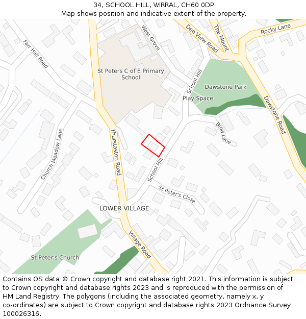 34, SCHOOL HILL, WIRRAL, CH60 0DP: Location map and indicative extent of plot