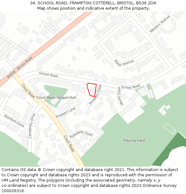 34, SCHOOL ROAD, FRAMPTON COTTERELL, BRISTOL, BS36 2DA: Location map and indicative extent of plot