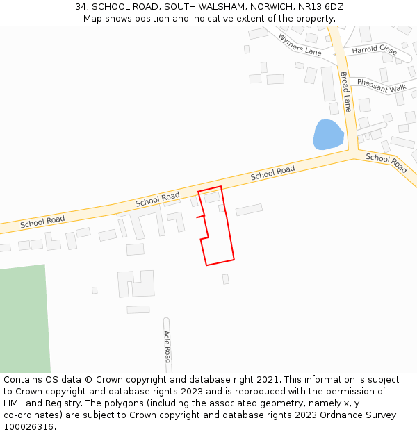 34, SCHOOL ROAD, SOUTH WALSHAM, NORWICH, NR13 6DZ: Location map and indicative extent of plot