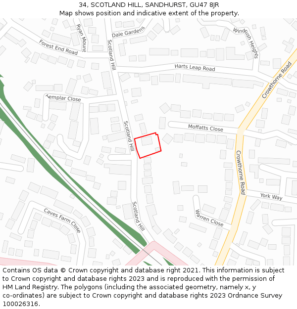 34, SCOTLAND HILL, SANDHURST, GU47 8JR: Location map and indicative extent of plot