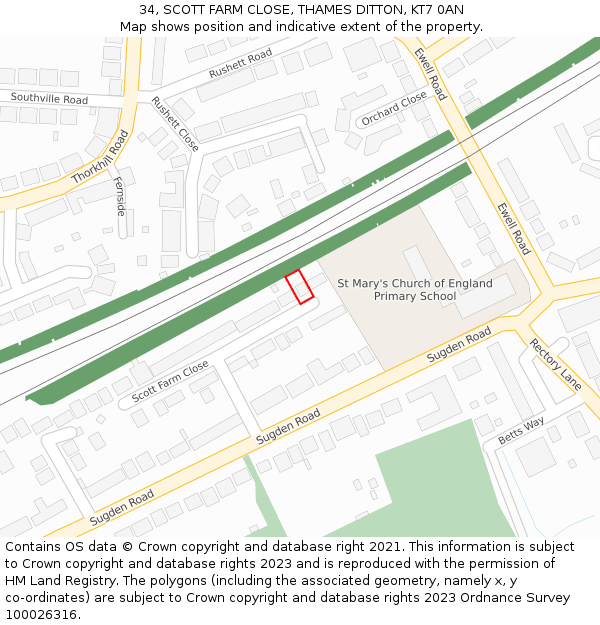 34, SCOTT FARM CLOSE, THAMES DITTON, KT7 0AN: Location map and indicative extent of plot