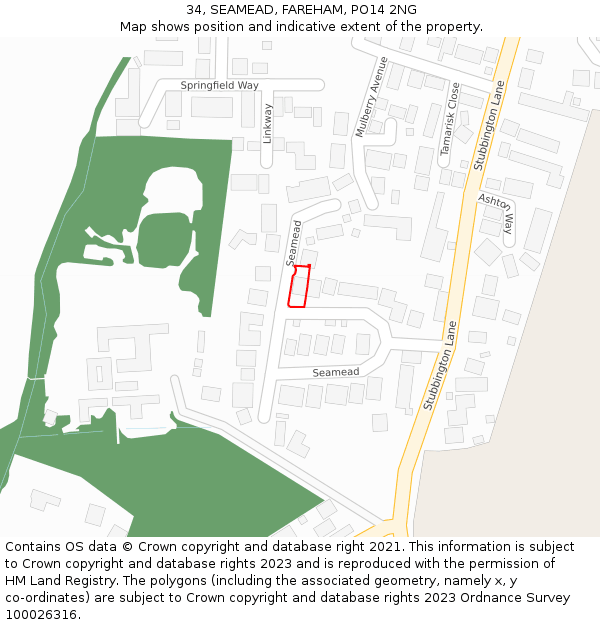 34, SEAMEAD, FAREHAM, PO14 2NG: Location map and indicative extent of plot