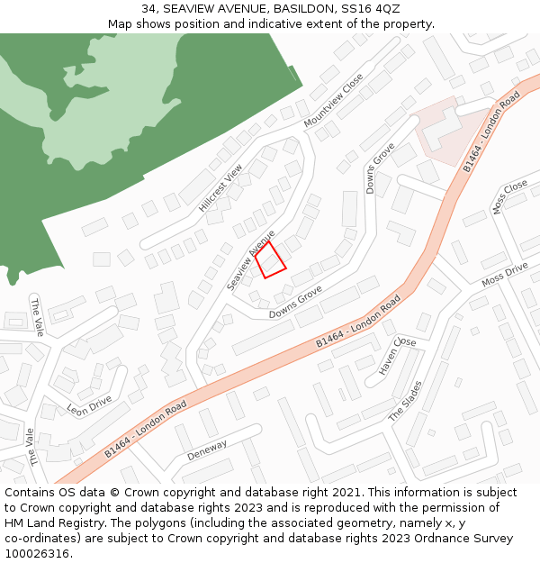 34, SEAVIEW AVENUE, BASILDON, SS16 4QZ: Location map and indicative extent of plot