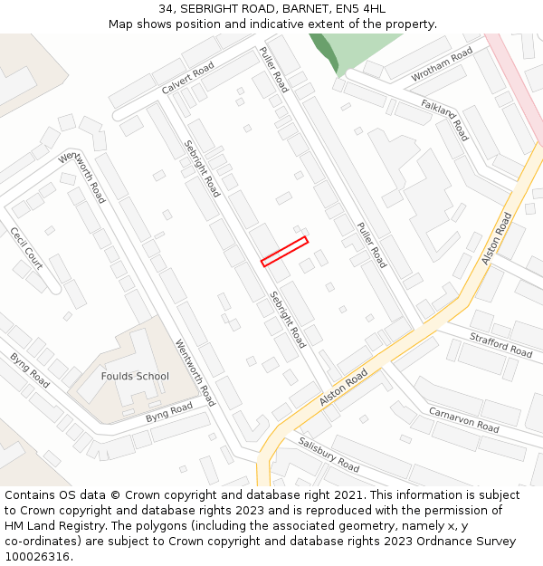 34, SEBRIGHT ROAD, BARNET, EN5 4HL: Location map and indicative extent of plot