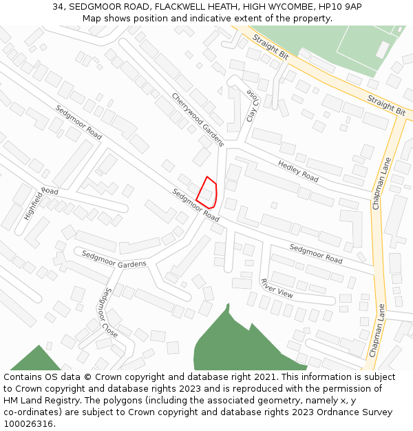 34, SEDGMOOR ROAD, FLACKWELL HEATH, HIGH WYCOMBE, HP10 9AP: Location map and indicative extent of plot