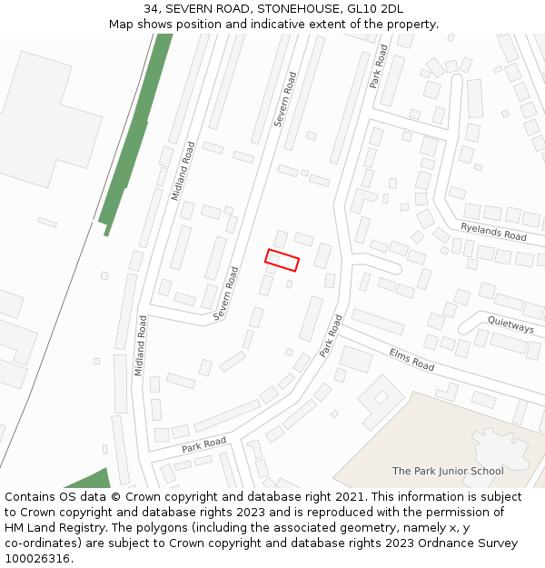 34, SEVERN ROAD, STONEHOUSE, GL10 2DL: Location map and indicative extent of plot