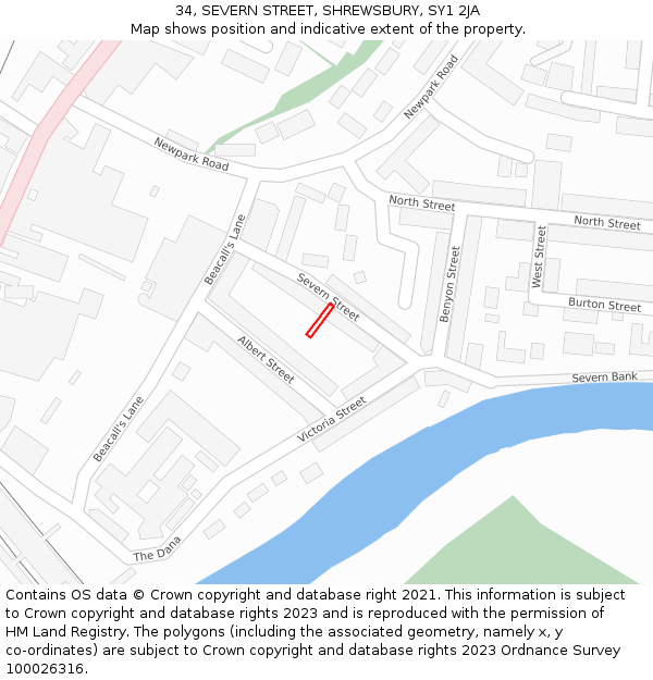 34, SEVERN STREET, SHREWSBURY, SY1 2JA: Location map and indicative extent of plot