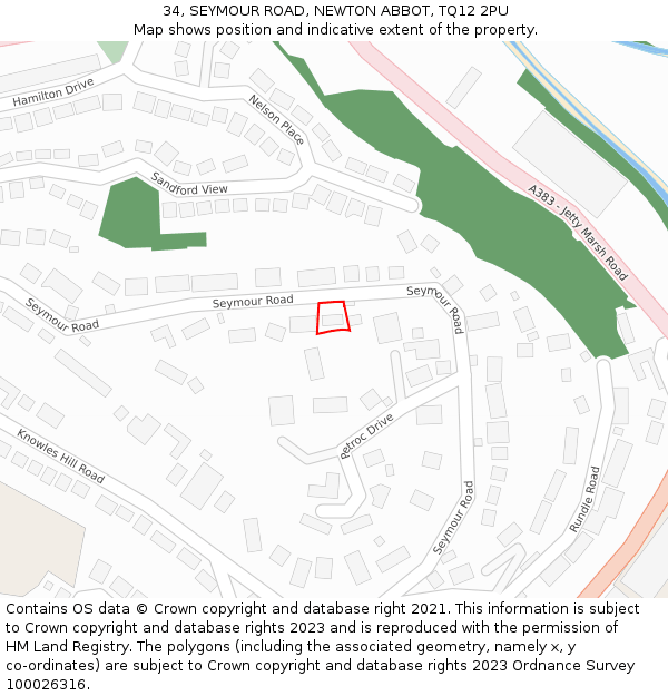 34, SEYMOUR ROAD, NEWTON ABBOT, TQ12 2PU: Location map and indicative extent of plot