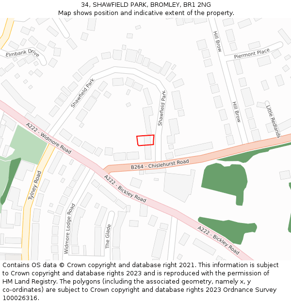 34, SHAWFIELD PARK, BROMLEY, BR1 2NG: Location map and indicative extent of plot