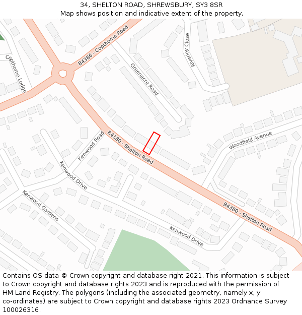 34, SHELTON ROAD, SHREWSBURY, SY3 8SR: Location map and indicative extent of plot