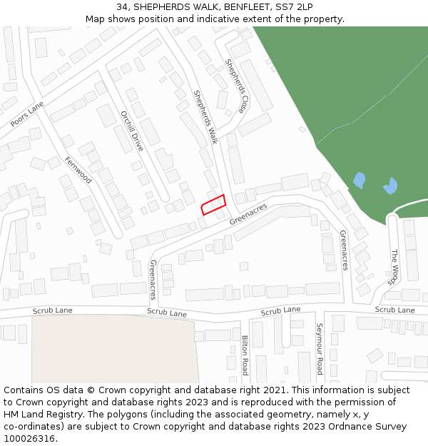 34, SHEPHERDS WALK, BENFLEET, SS7 2LP: Location map and indicative extent of plot